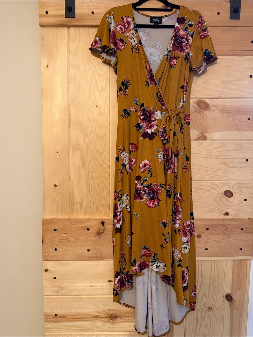by & by Mustard Floral High-Low Wrap Dress